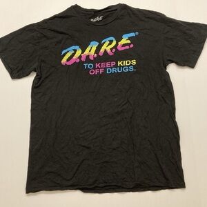 Vintage Dare To Keep Kids Off Drugs T-Shirt Black Neon Multi Colored M EUC